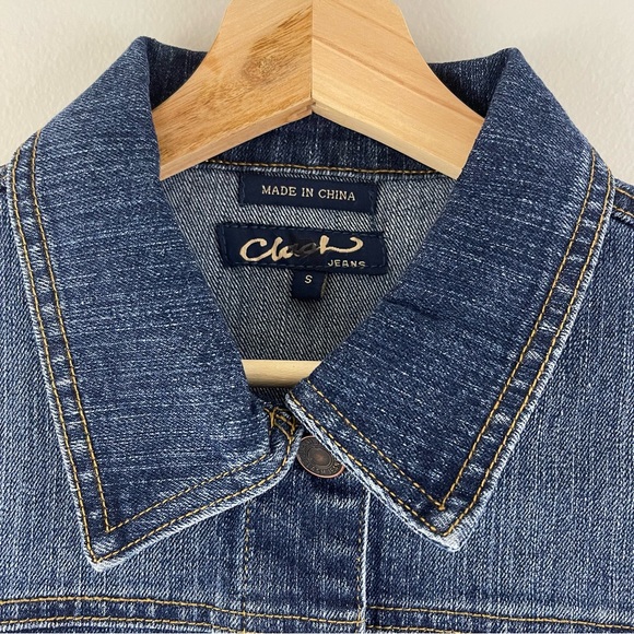 CLASH Vintage Y2K Blue Denim Green Brown Camo Rhinestone Cropped Jean Jacket - Picture 3 of 9